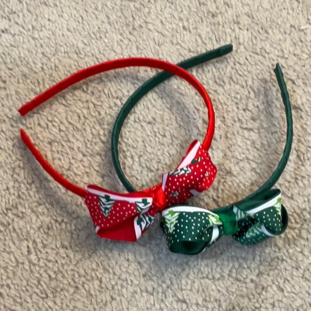 Festive Red and Green Bow Headbands